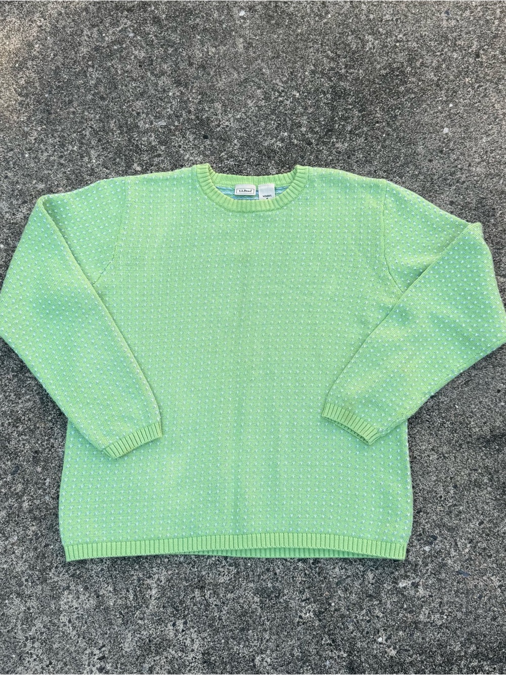 L.L.Bean 100% Cotton Lime Green Knit Crewneck Sweater | Women’s M